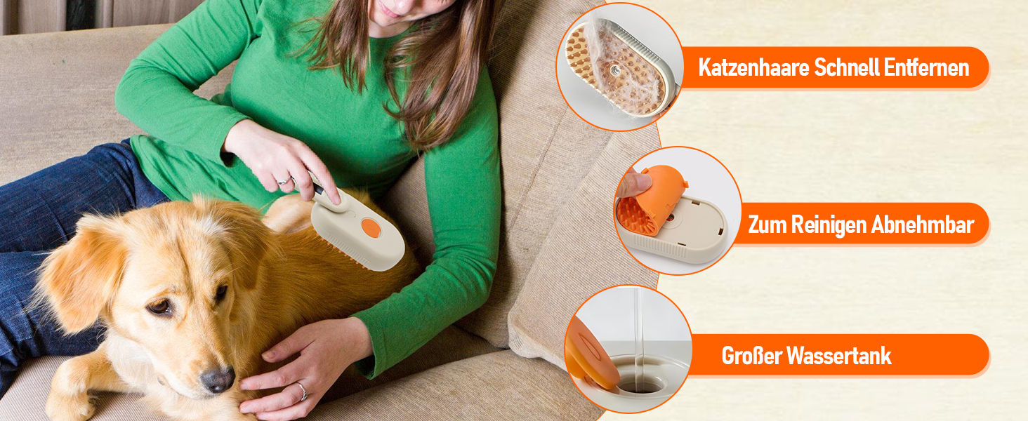 Парова щітка для котів та собак, 2 шт. Зі спреєм, знімна, портативна. Для короткої та довгої шерсті. (Білий + Хакі)