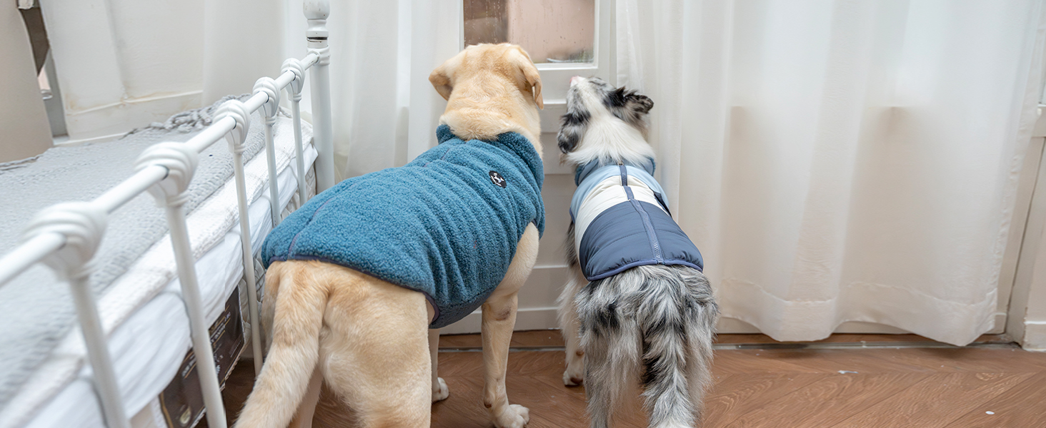 Зимовий одяг для собак: двосторонній водонепроникний теплий зимовий костюм з флісовою підкладкою, зручний застібкою-блискавкою, синій, розмір S (обхват грудей 58-60см, довжина спини 40см)