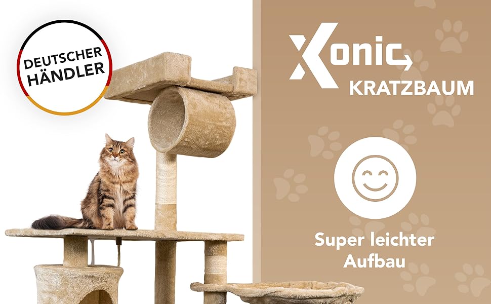 Стійкий дряпак для котів Foxdevil by xonic®, багатофункціональний котячий комплекс 141 см, з оглядовим майданчиком, гамаком, ігровою мотузкою, сходами та будиночком, бежевий