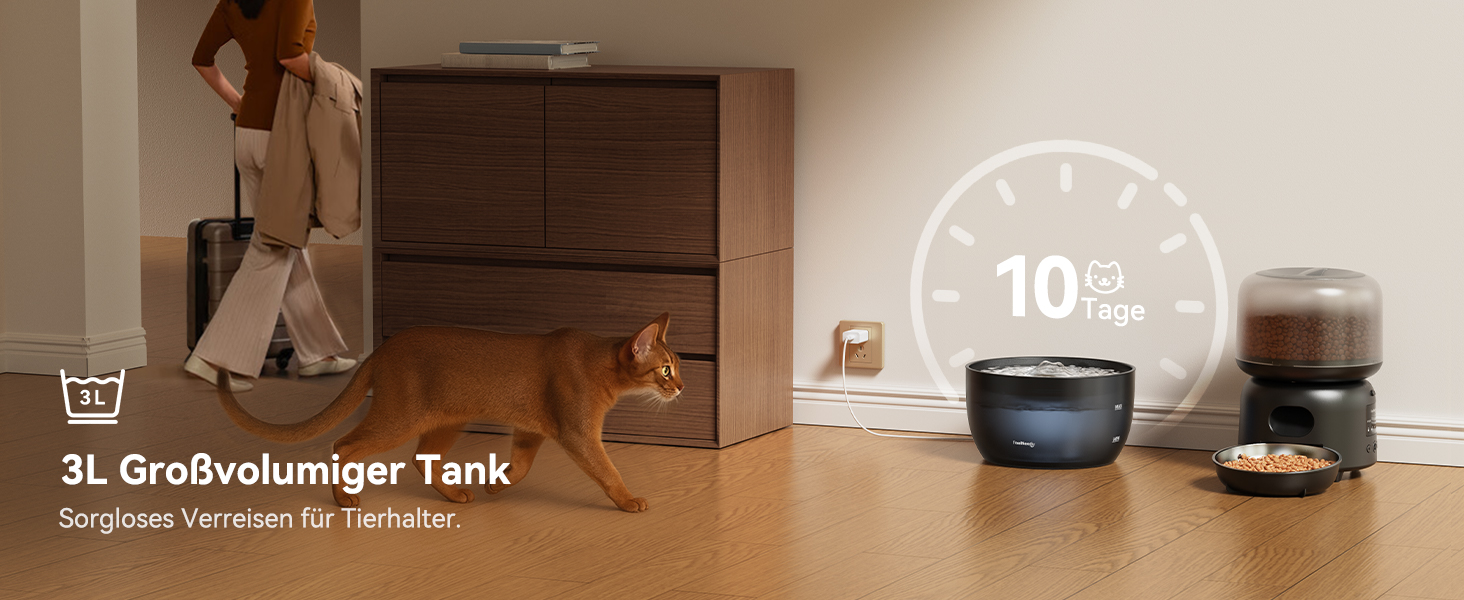 Фонтанчик для котів FEELNEEDY 3L з фільтром з активованого вугілля - фонтанчик для котів з нержавіючої сталі, прозорий резервуар, чорний колір