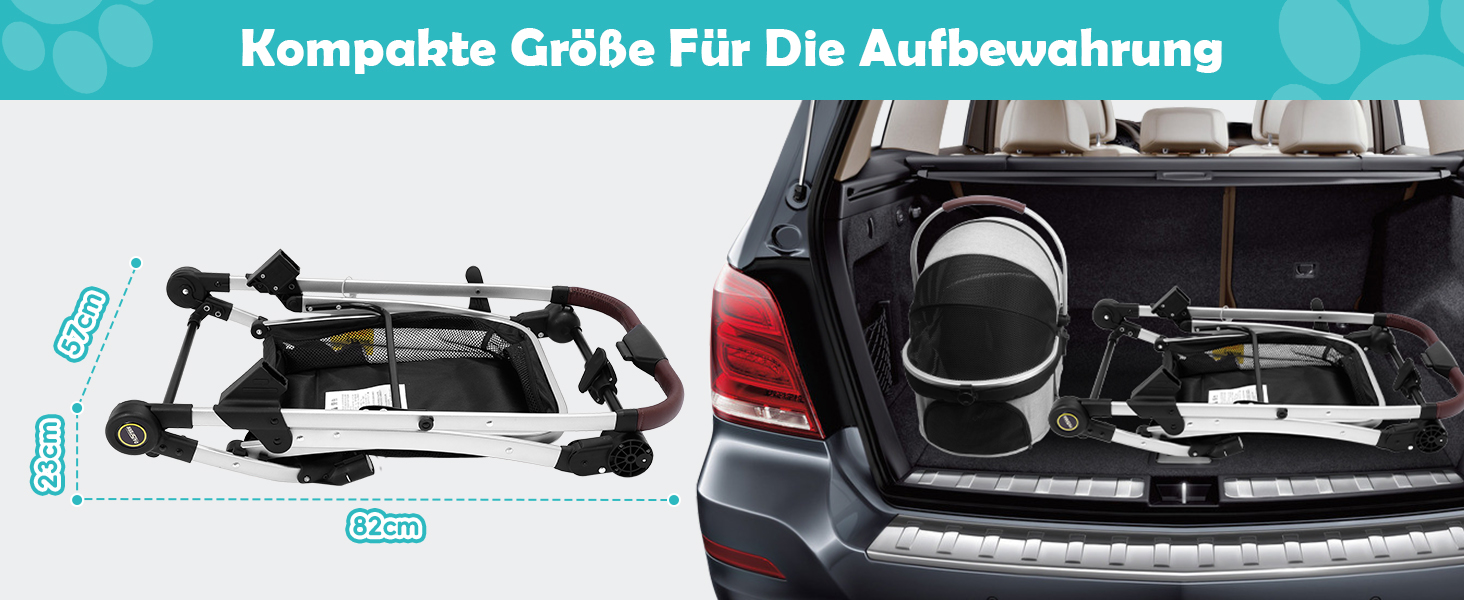 Візок для собак DAISTERN, складаний, до 25 кг, сірий. Легкий алюмінієвий каркас, поворотне EVA-колесо з амортизатором та гальмом, 4-в-1 для прогулянок, міста та ветеринара.