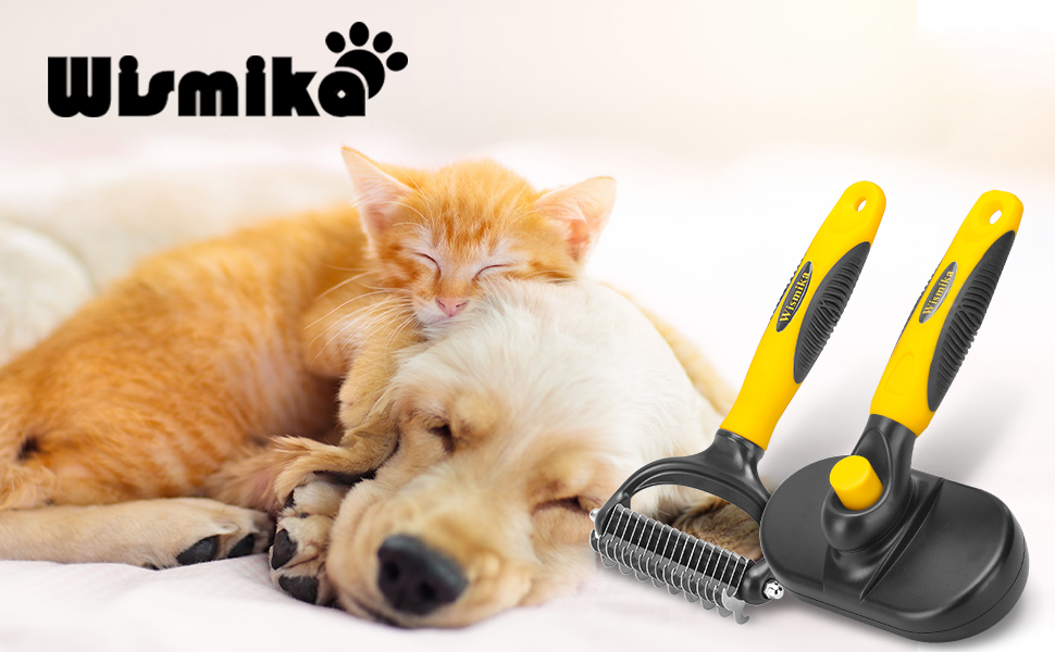 Двостороння щітка для грумінгу тварин 2-в-1: щітка для вичісування шерсті та гребінець для собак та котів (жовта)