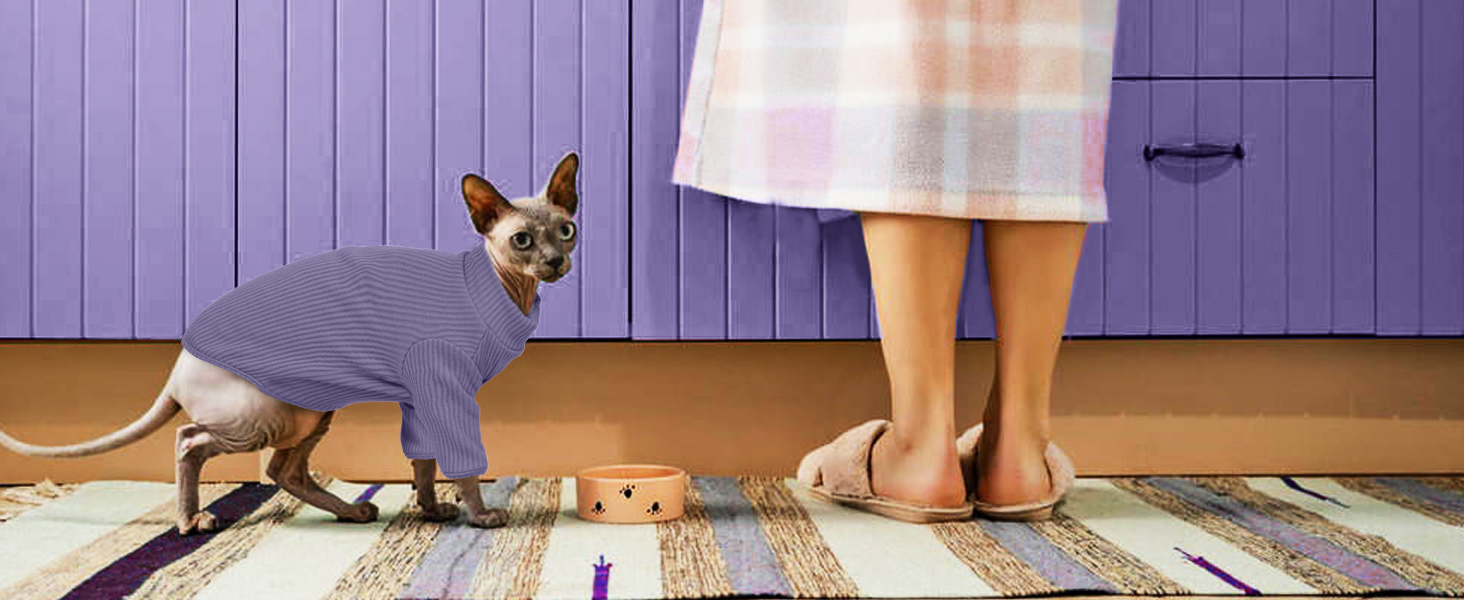 Тепла жилетка для безшерстних котів з високим коміром, фіолетового кольору (L)