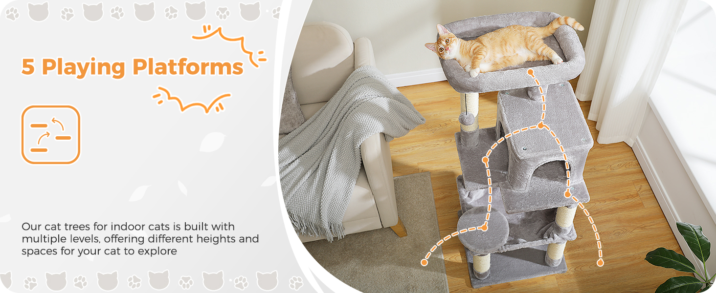 Комплекс для котів PAWZ Road з гамаком, будиночком та 6-ти ярусними полицями, 143 см