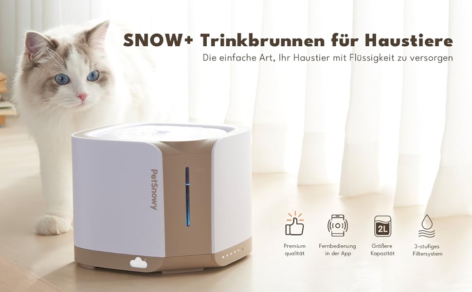 Автоматичний фонтан для котів Snow+ 2л з фільтром, тихий, 3 режими, для котів і малих собак, з оглядовим вікном