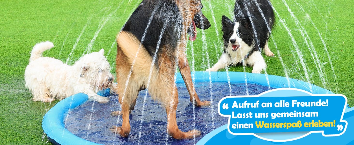 Басейн для собак Peteast великих і малих порід, дітей, 59 дюймів (150 см), розкладний, іграшка для води, антиковзаюча, блакитний