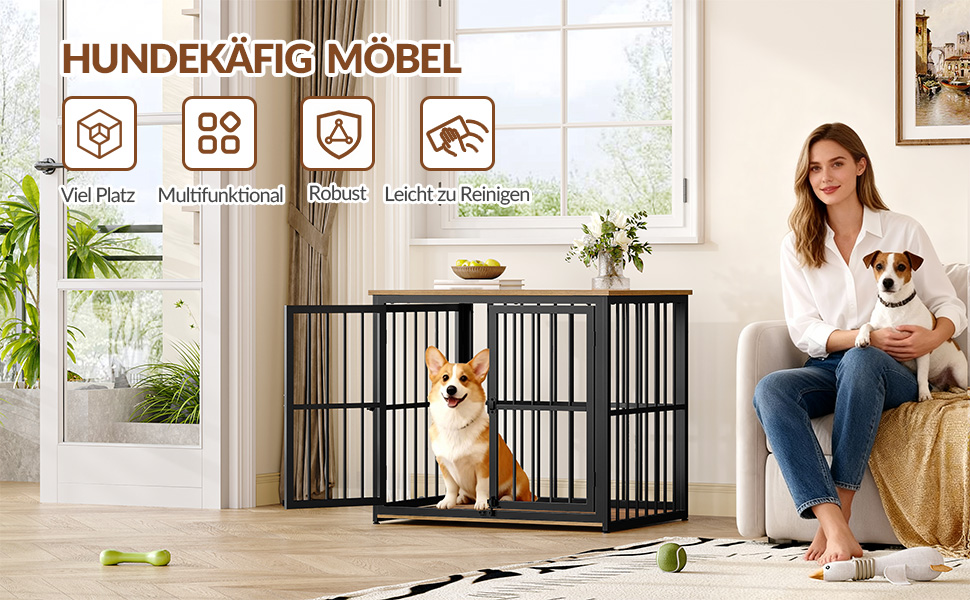 Будиночок для собак 100 см, дерев'яна собача клітка з 3 дверима, вінтажний коричневий, для середніх та великих порід, 100x60x70 см