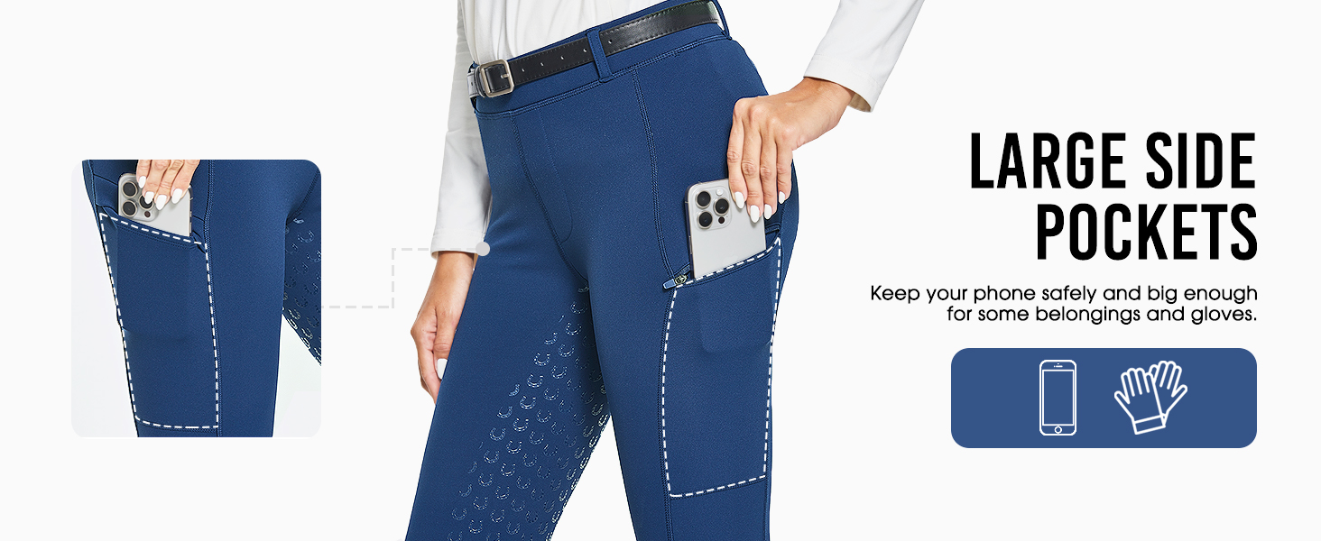 Легінси для верхової їзди жіночі зимові FitsT4 з флісу, силіконовий повний сидіння, з блискавкою та петлями для ременя, чорні, розмір M