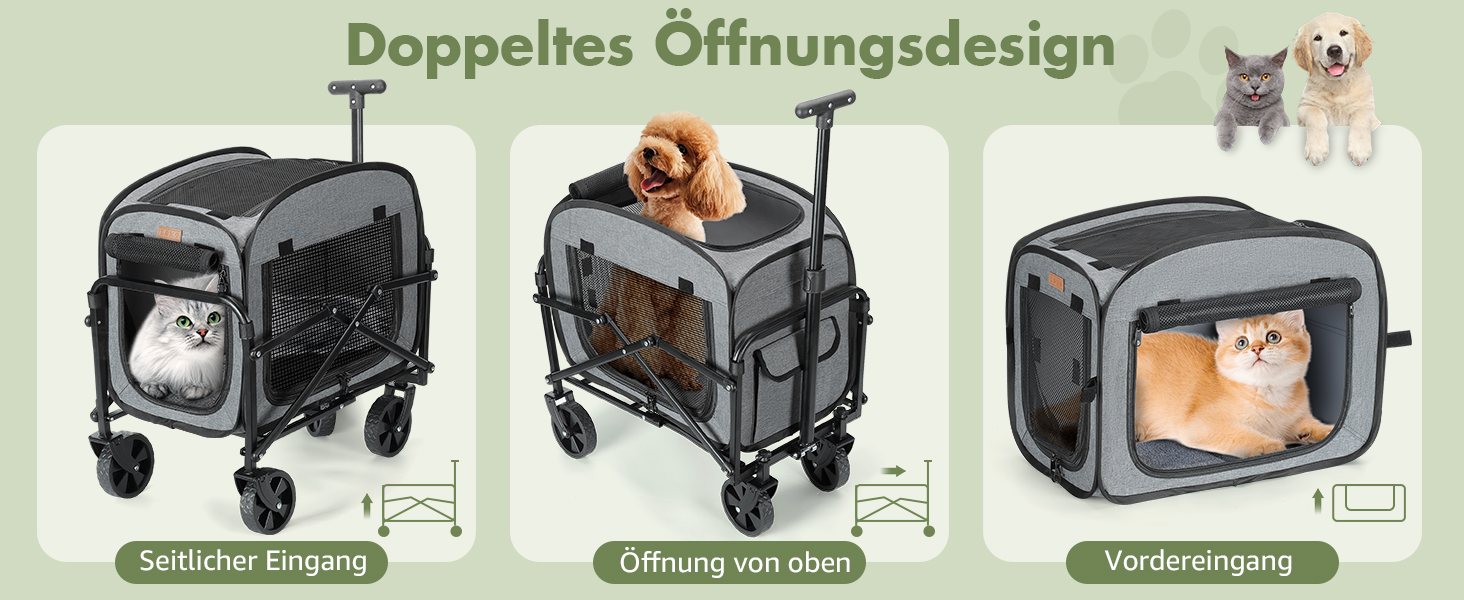 Транспортер для собак на колесах, велика візок для собак та котів до 18 кг (сірий, чорний)