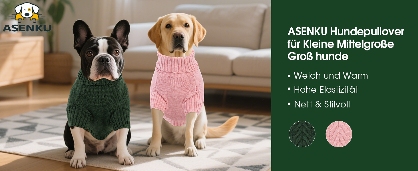 Теплий зимовий пуловер для собак великих порід L, зелений. Пуловер з ворітцем-горловиною, машинного в'язання, для Французького бульдога, Шнауцера, Мальтезе, Бішон Фрізе, Бостон-тер'єра. Легко прати.