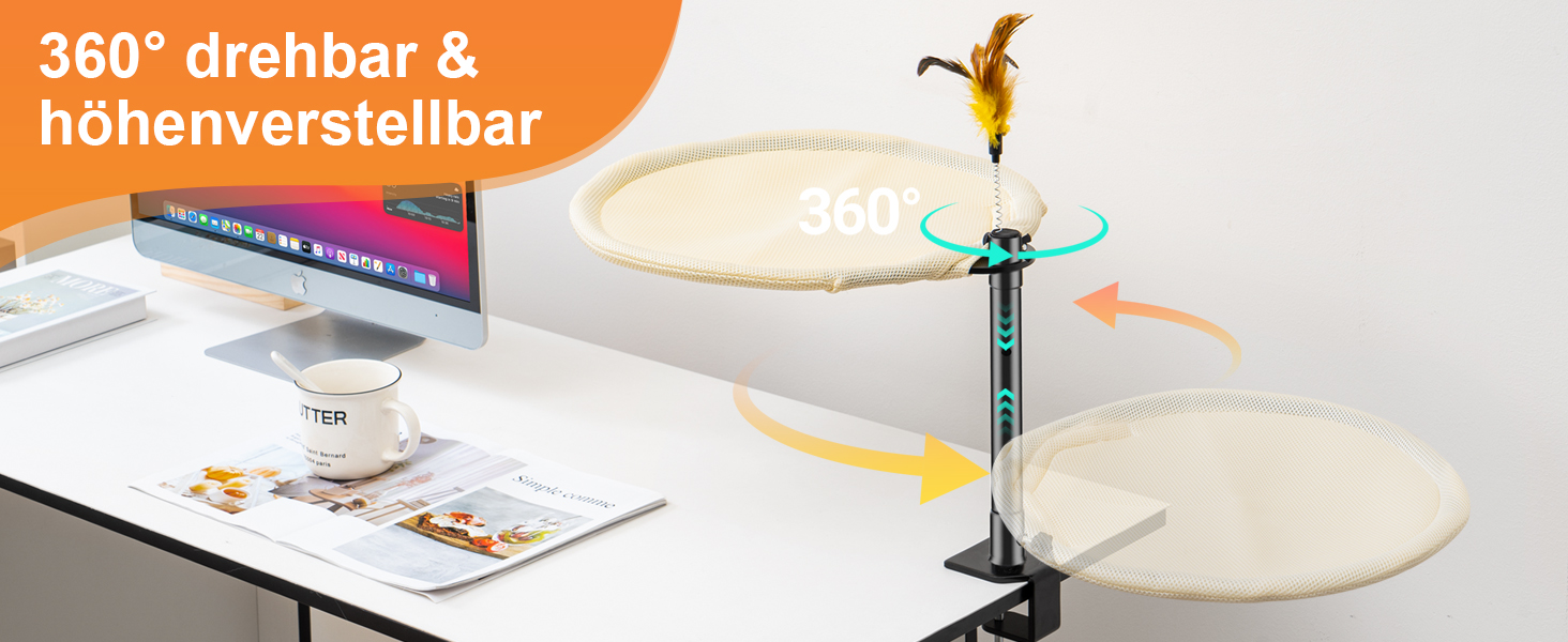 Крісло-гамак для кота Uross на стіл - 360° обертання та регулювання висоти, м'яка лежанка з 2 знімними чохлами, місце для сну для дому/офісу - використання протягом року (Бежевий)