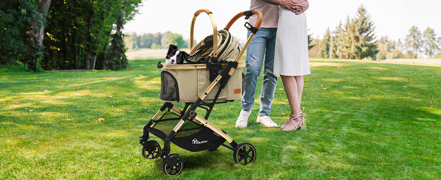 Візок для собак YITAHOME: зручний та компактний, до 15.9 кг, складний, для маленьких собак та котів (бежевий)