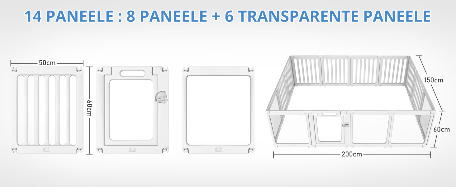 Клітка для цуценят FASNATI з акрилу, 60 см, прозора, для маленьких собак, 10 панелей, 150 x 100 x 60 см