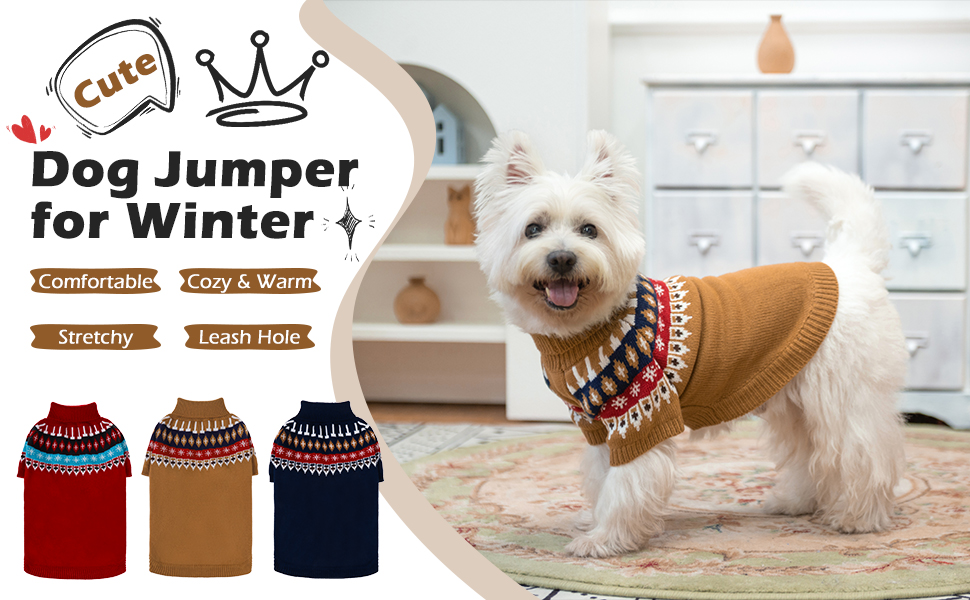 Пуловер для собак EXPAWLORER Fair Isle з візерунком Fair Isle - стильний одяг для собак, в'язана жилетка, пуловер для цуценят, теплий пуловер з коміром-стійкою для маленьких, середніх та великих собак, розмір M (бежевий, Small)