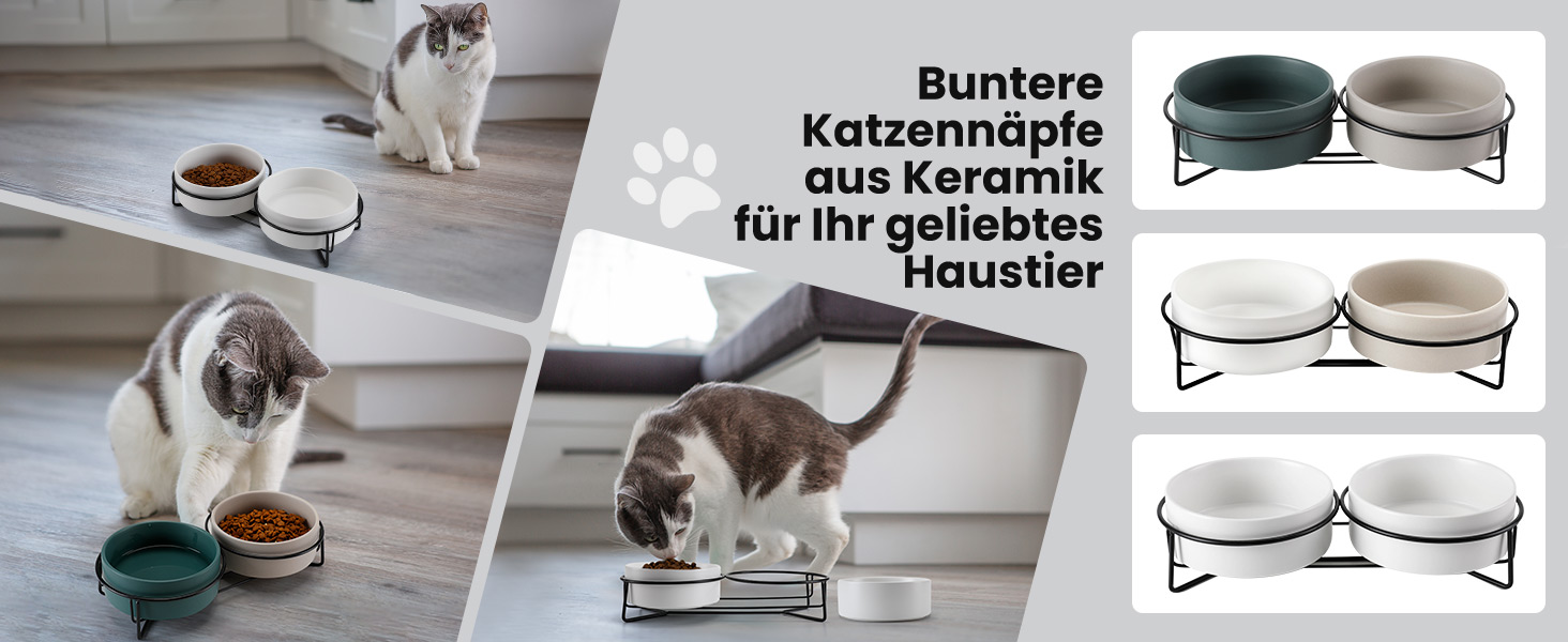 PETTOM Миска для котів піднята, миска для корму для котів, станція для корму, керамічна миска для їжі та води для котів та маленьких собак (Білий + Сірий) Білий+Сірий