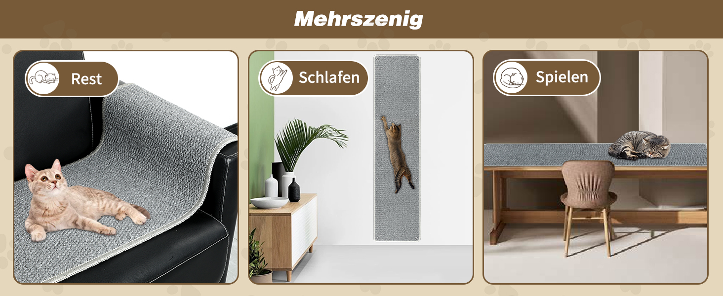 Килимок для дряпання котів FHTONGE 71x15.8 см з сизалю для кріплення на стіну, сірий