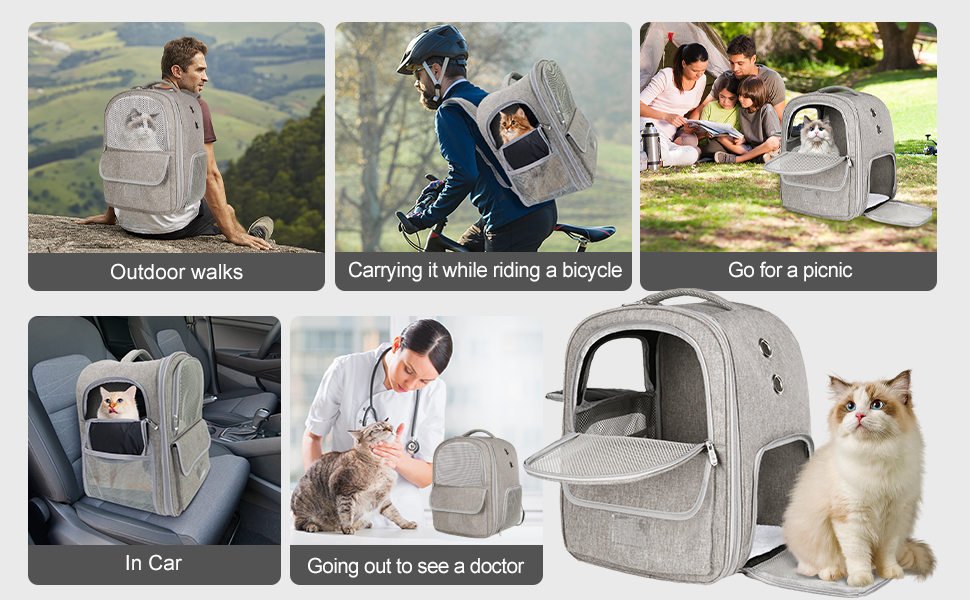 Рюкзак-переноска для котів та собак, дихаючий, сірий | Qlfyuu