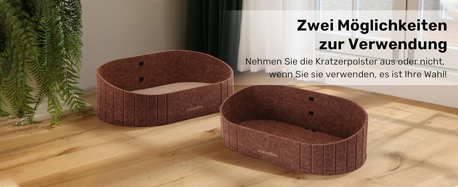 Кразборд для котів FUKUMARU: диван з крафт-паперу, 61 см, з м'яким лежаком, коричневий