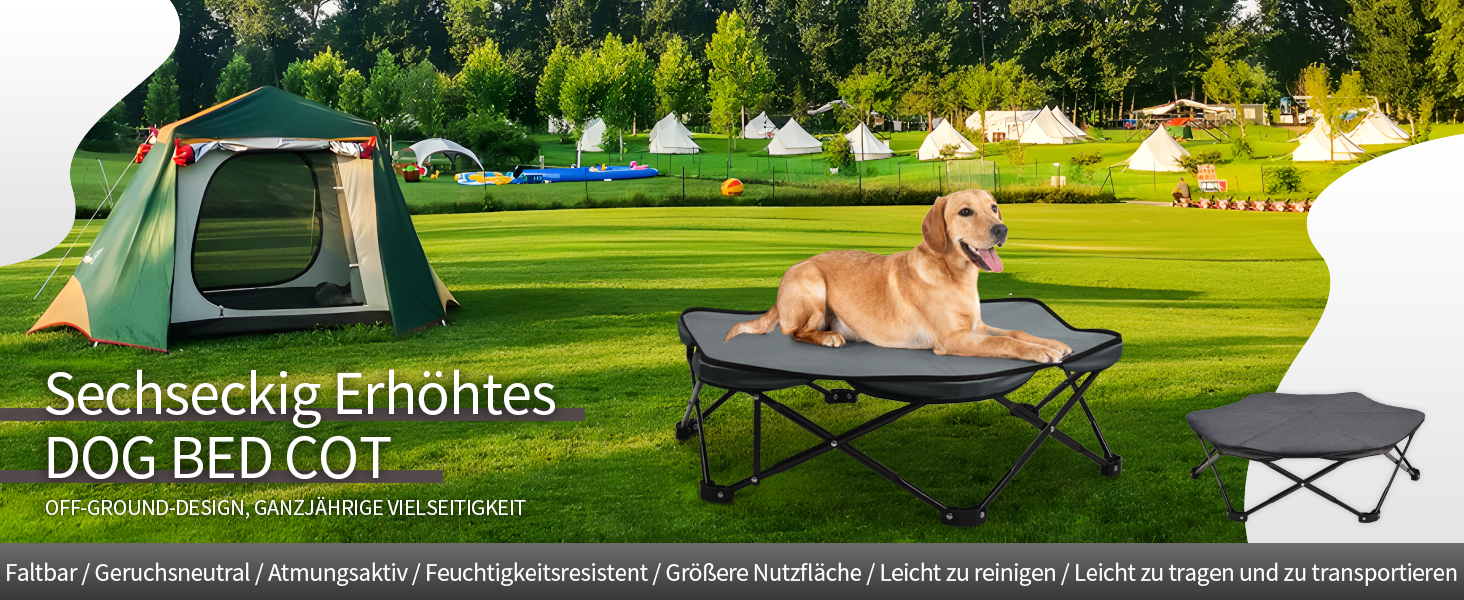 Шестигранне лежанка для собак, складана, з піднятим каркасом та знімним подушкою, портативна, водовідштовхувальна, для маленьких собак, для дому та вулиці, кемпінгу, подорожей, сірого кольору