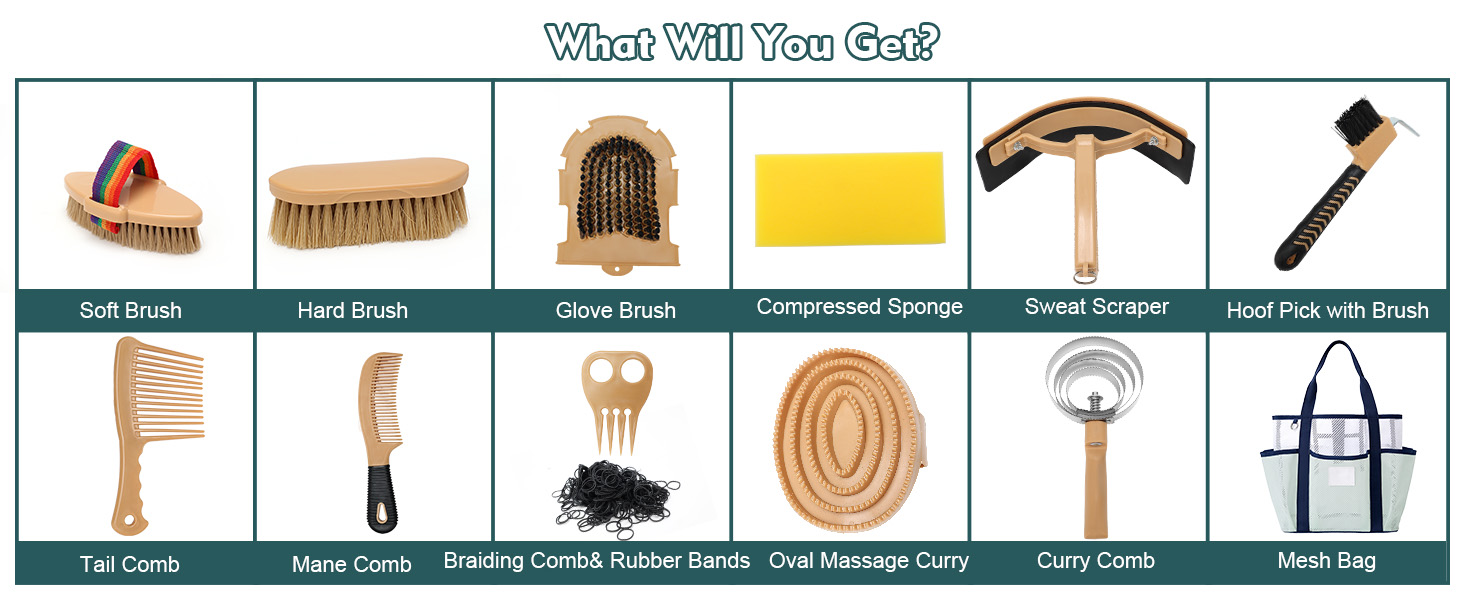 Набір для догляду за конем GHWMYD 13 предметів: щітки, гребінці, інструменти для грумінгу