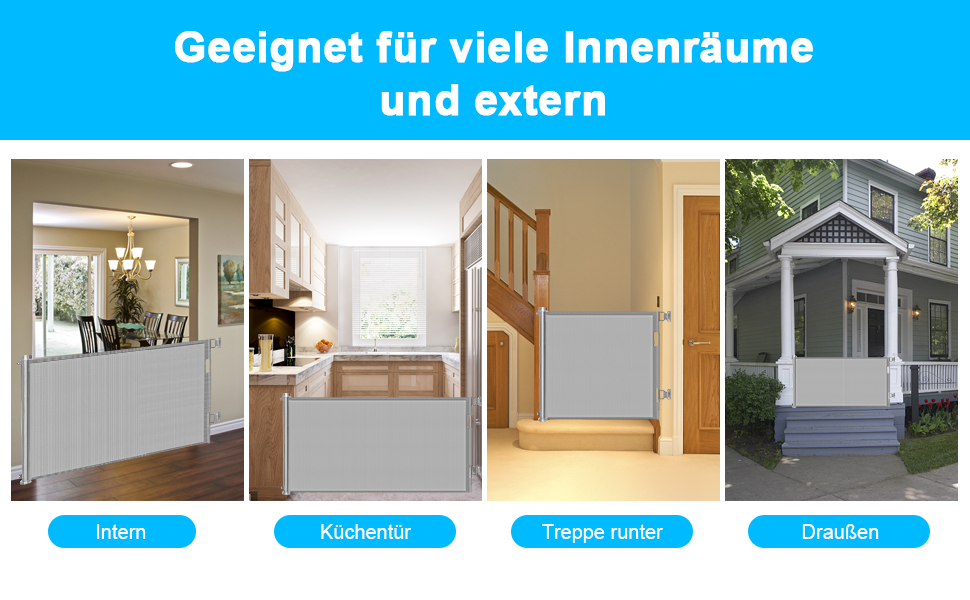 Захист для сходів з замком, розтяжне захисне ворота для дітей та собак, ширина 150 см, висота 83 см, сірий