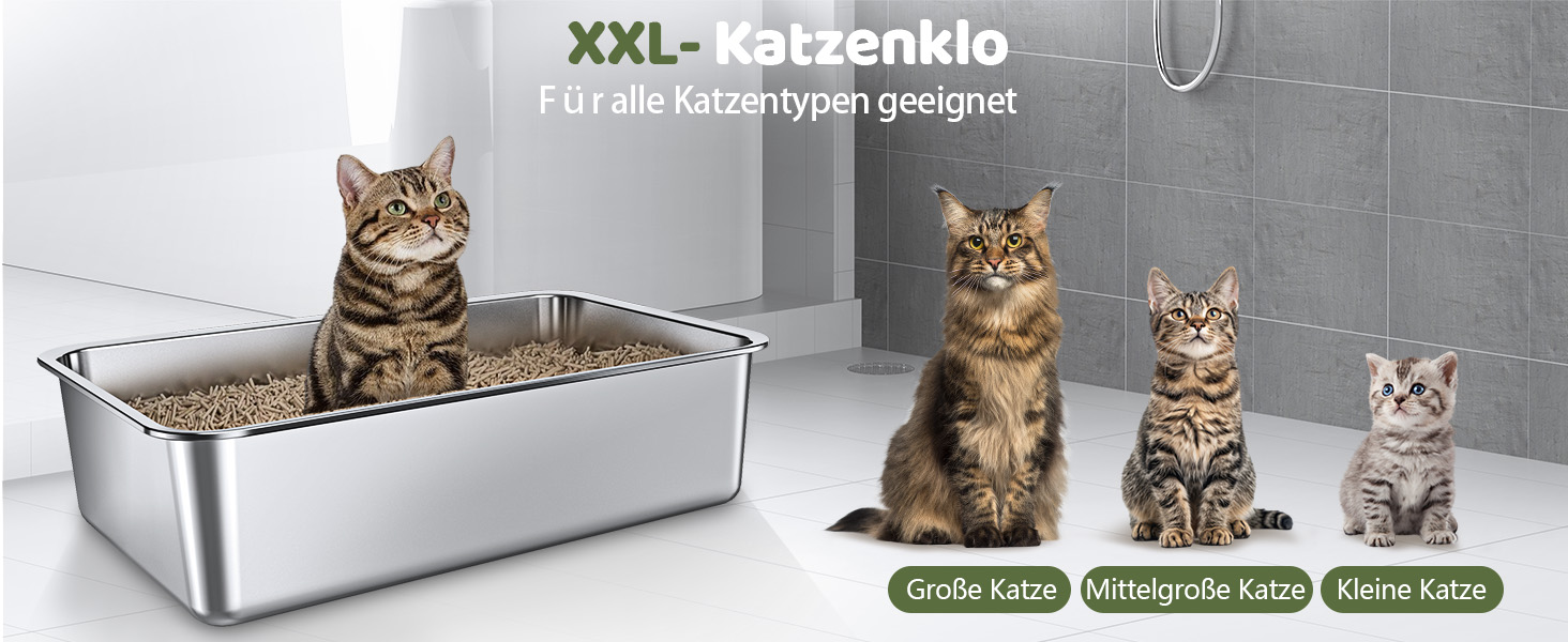 Гімрс XXL Лоток для котів з нержавіючої сталі з високим бортиком - товстостінний, нержавіючий, нейтралізує запахи, легко миється. Підходить для котів та кроликів (X-Large)