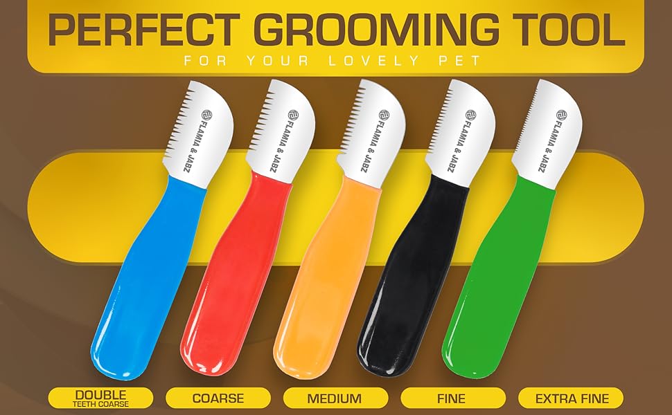 Набір професійних інструментів для грумінгу собак FLAMIA & JABZ (5 шт.) з крестоподібними зубцями, для правшів