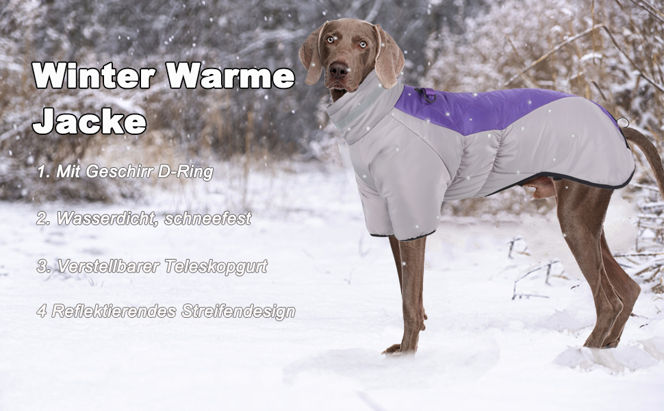 Водонепроникний теплий зимовий одяг для собак - куртка-манта для собак середніх та великих порід, фіолетовий, 5XL