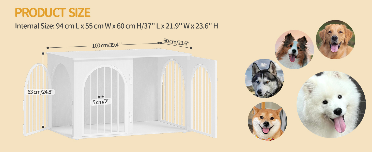 Клітка для собак Hzuaneri, 100 см, біла, з 3 дверцятами, для дому, міцна, 60 x 100 x 63 см, DFC84113W