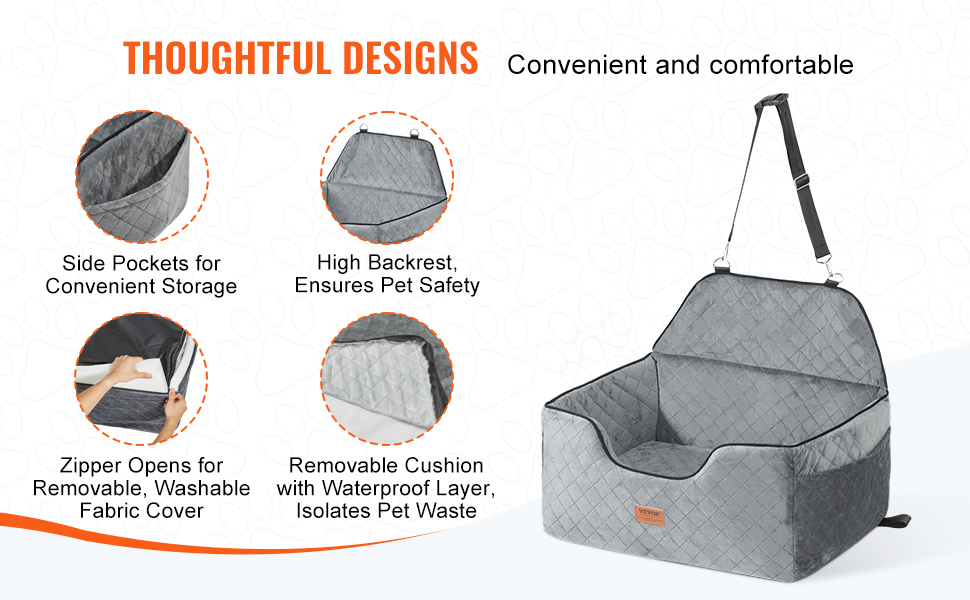 Автокрісло для собак VEVOR - підйомник для собак у машину з кишеню, безпечна прив'язка, гумова наповнювач, ліжко для собак середніх та великих порід (до 25 кг)
