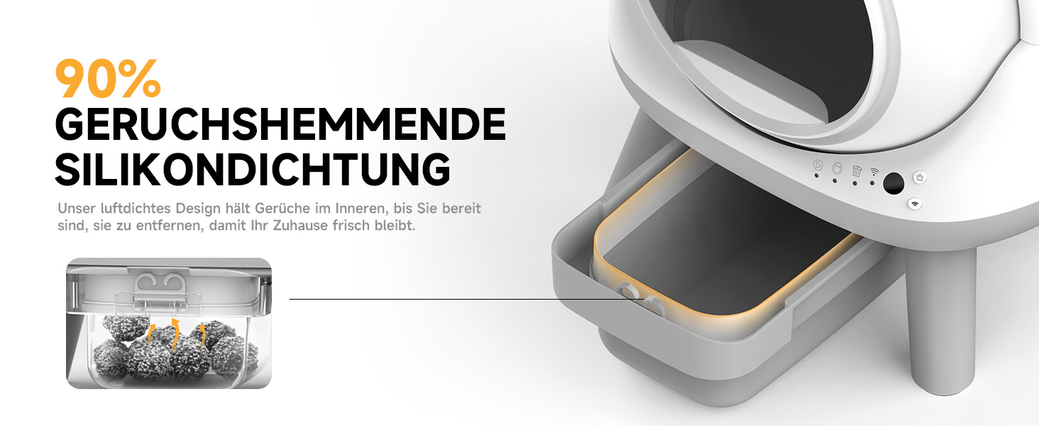 Автоматичний лоток для котів ELS PET з самоочищенням, захистом від розльоту, керуванням через додаток, без запаху, з килимком для котячого туалету та пакетами для сміття (для кількох котів) (Чорний та Сірий) (Білий Сірий)