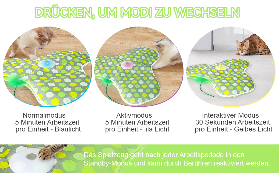 Інтерактивна іграшка для котів FUGODIWI: електрична, з автоматичним полюванням на мишей, знімні пір'я, USB-зарядка, зелена