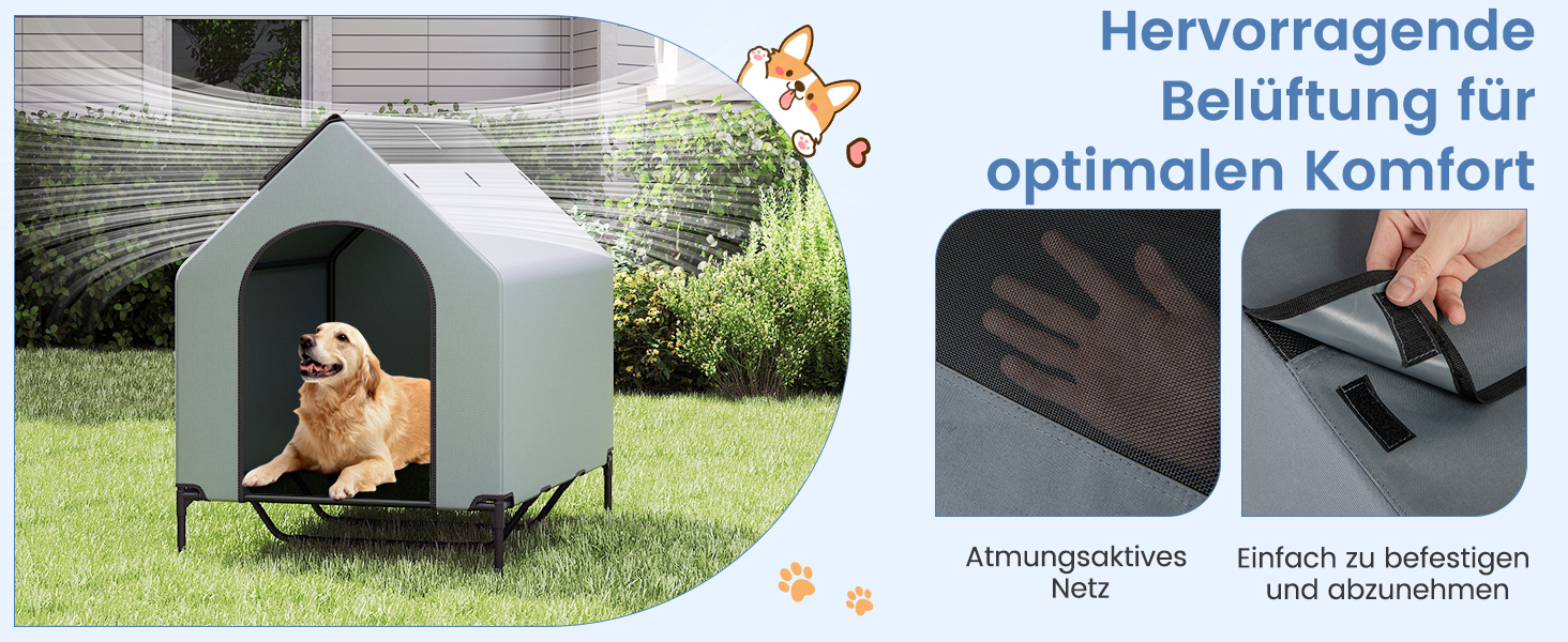 Будка для собак COSTWAY 2 в 1 з лежаком, Outdoor, сіра, 75 x 110 x 106 см