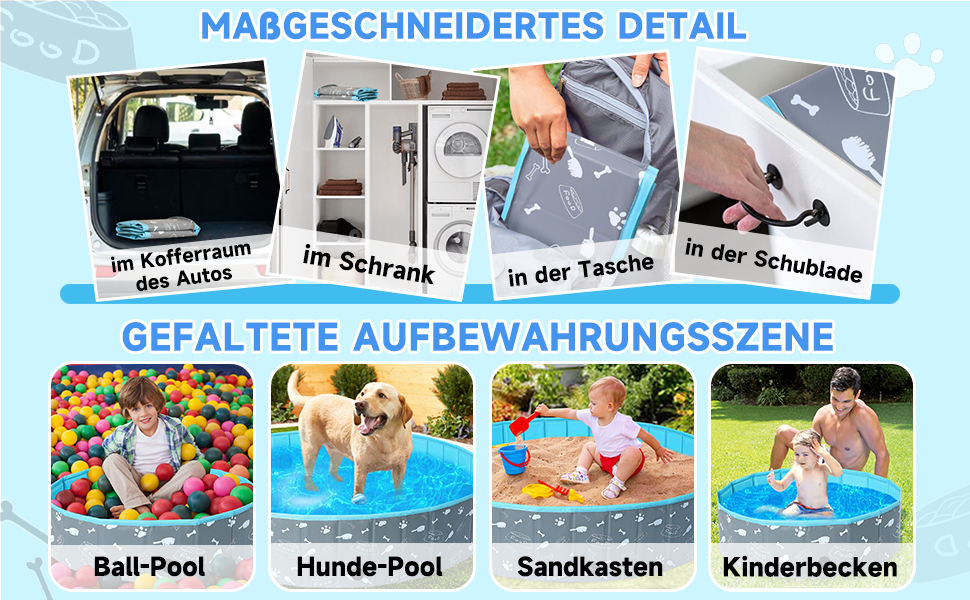 Надувний басейн для собак великих та маленьких порід, 80/120/160 см, складаний, портативний, екологічний PVC, форма кістки, розмір 160x30 см