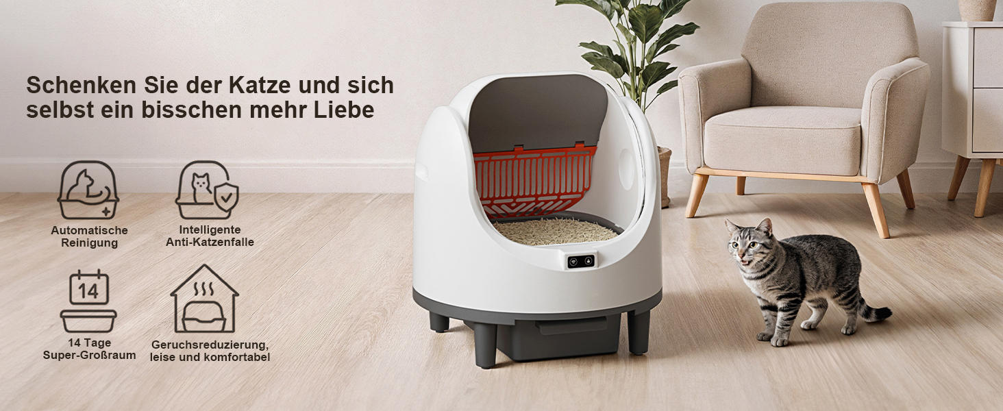 Автоматичний лоток для котів Katzenklo Selbstreinigend XXL 65L з керуванням через додаток, для 2+ котів, без запаху, з ситом
