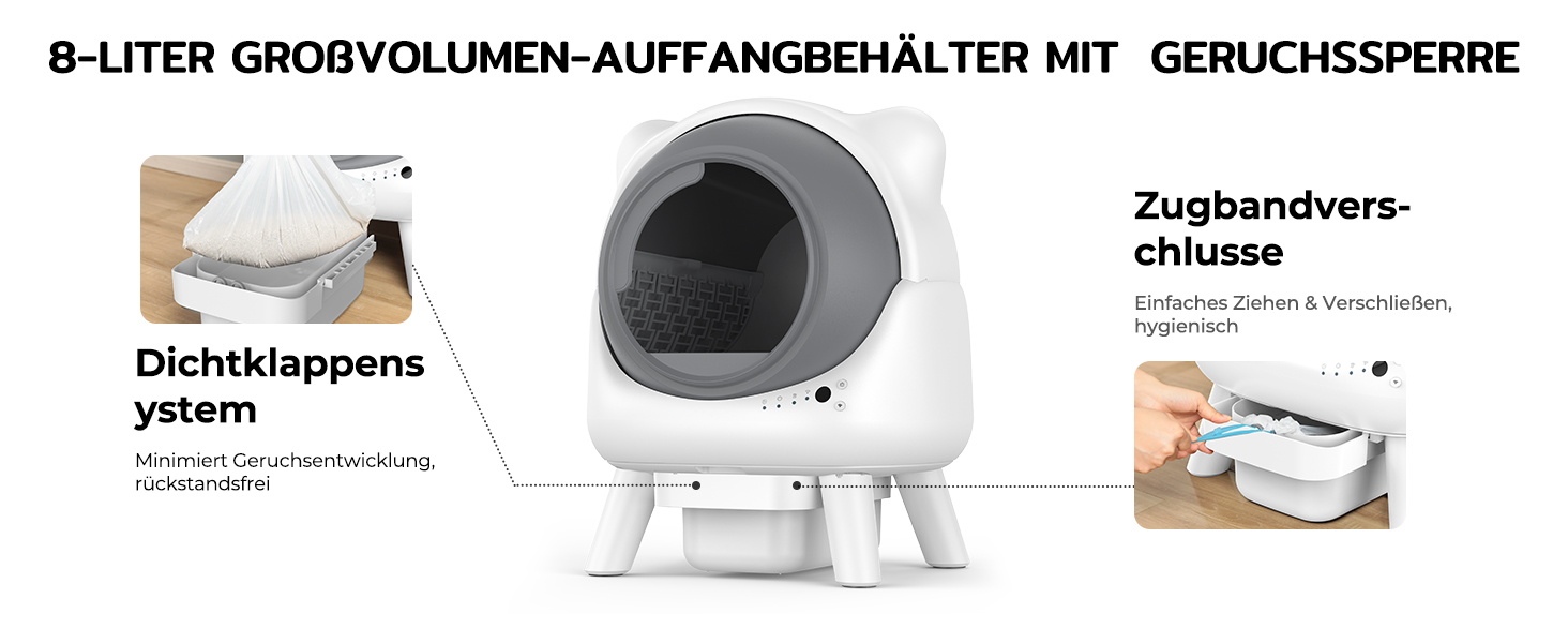 Автоматичний лоток для котів Cura X1 Katzenklo: самоочищення, 80+8 л, датчики безпеки, контроль через додаток, для кількох котів