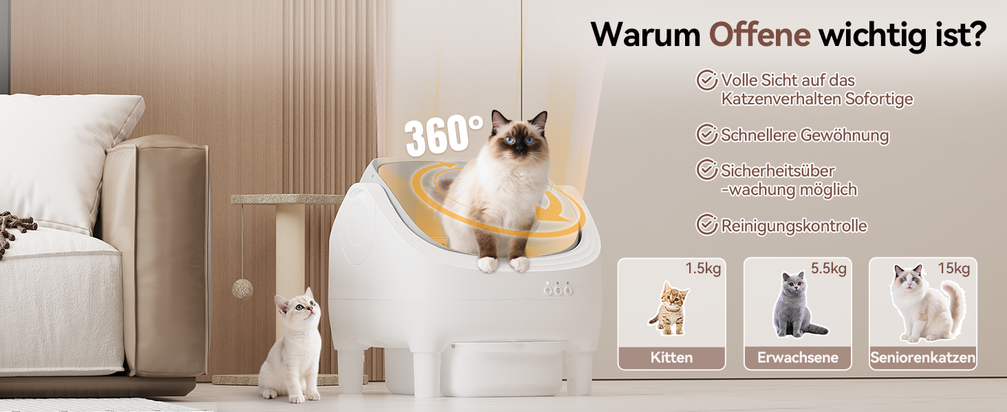 Автоматичний лоток для котів JUMMICO з самоочищенням, з керуванням через додаток, 12л, XXL, відкритий дизайн, безпека для котів 1,5-15кг