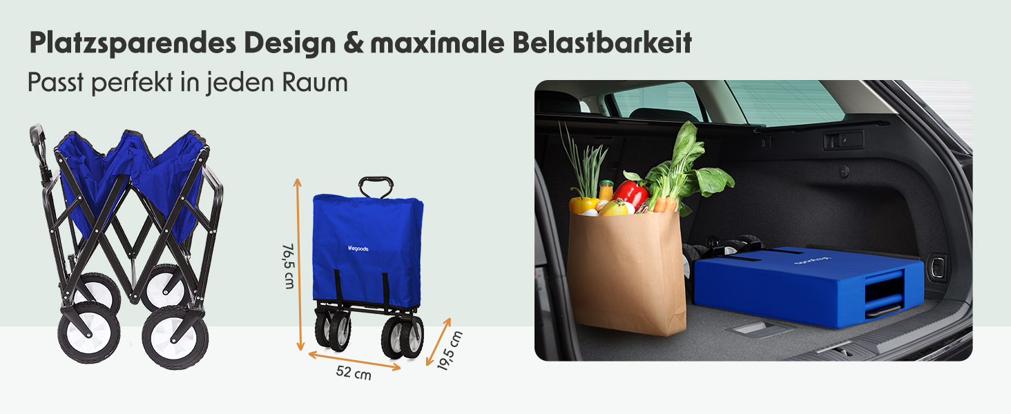 Візок-тачка LifeGoods складний, 98x45 см, блакитний – 94 л, колеса з гуми, 360°