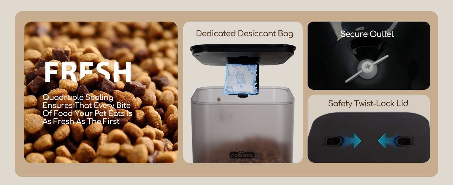 Автоматичний годівниця для котів та собак Nobleza з Wi-Fi, 4.2L, таймер, 10S запис голосу, 1-10 порцій, миска з нержавіючої сталі та пакетик силікагелю, чорний