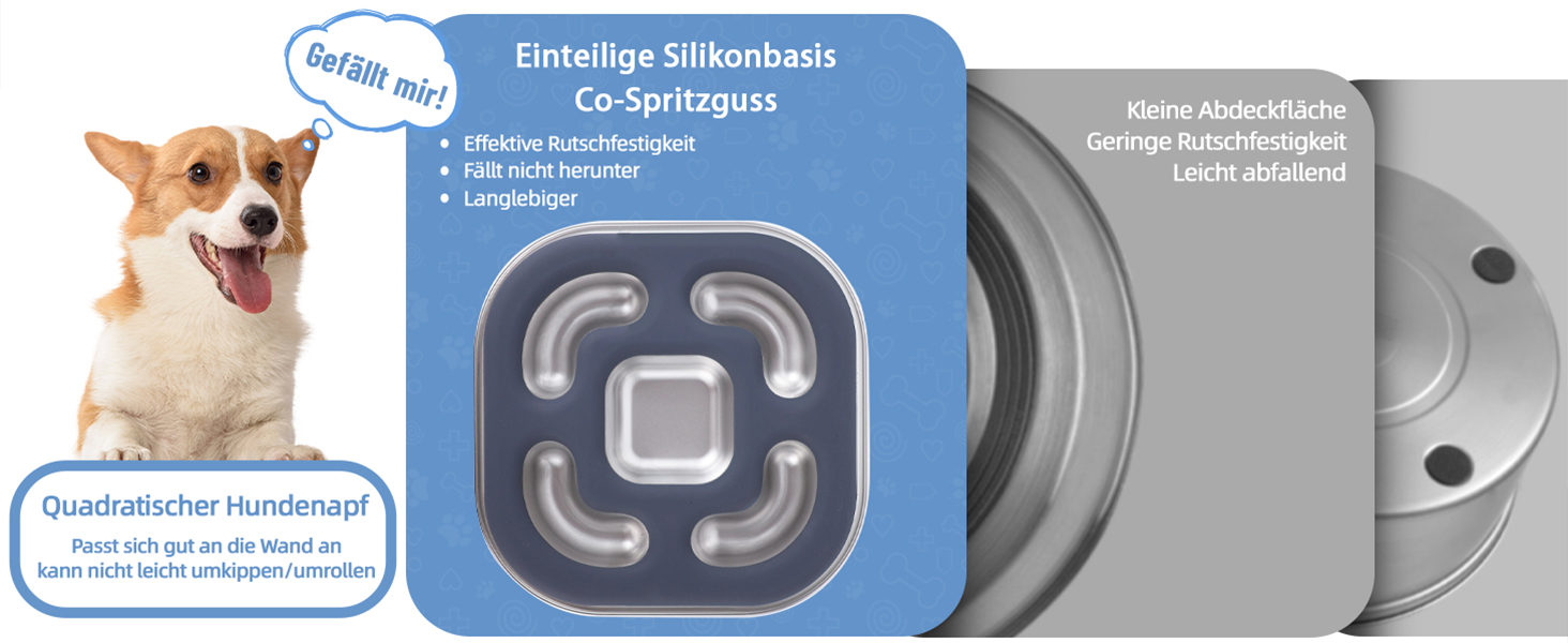 Антислизька годівниця для собак Nayelf з нержавіючої сталі 304, з силіконовим дном, 23*23*4.5 см