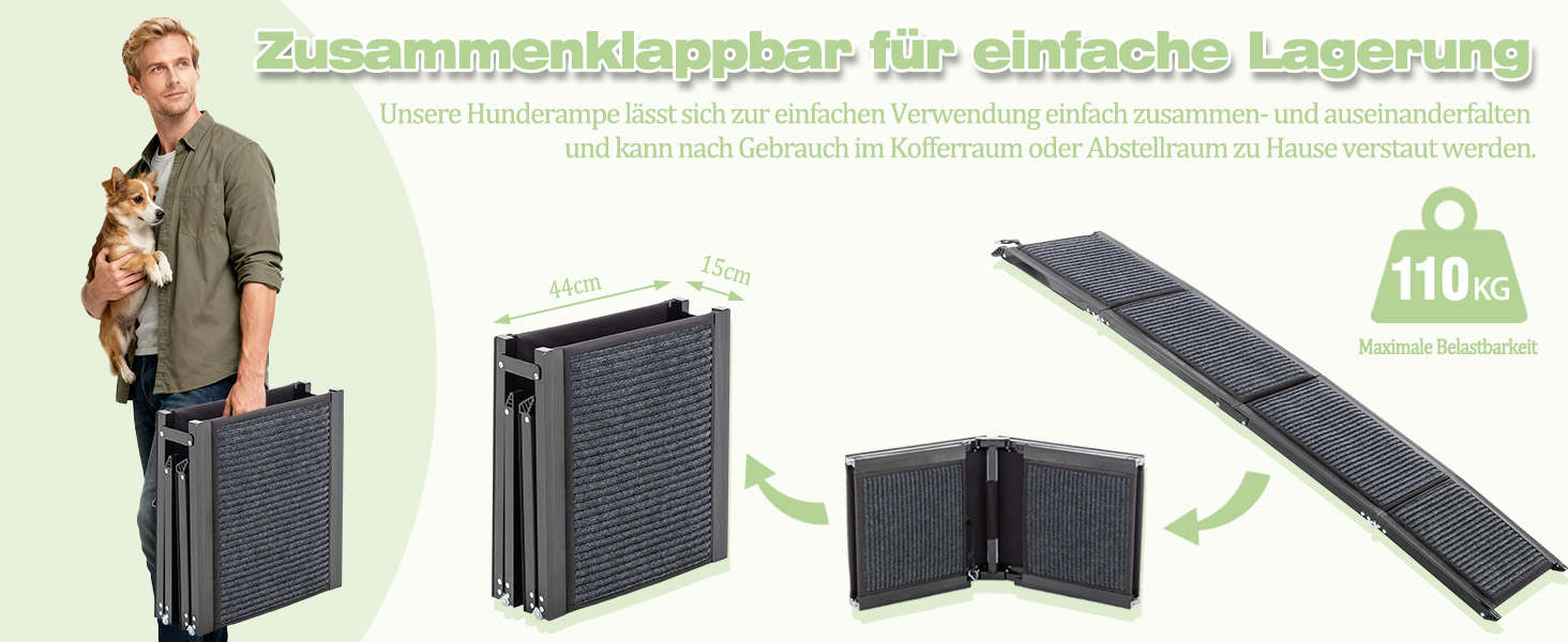 Східці для собак Hunderampe: розкладні, довгі, з антиковзким килимком, до 110 кг, для авто, SUV, позашляховиків, вантажівок, 170×44 см