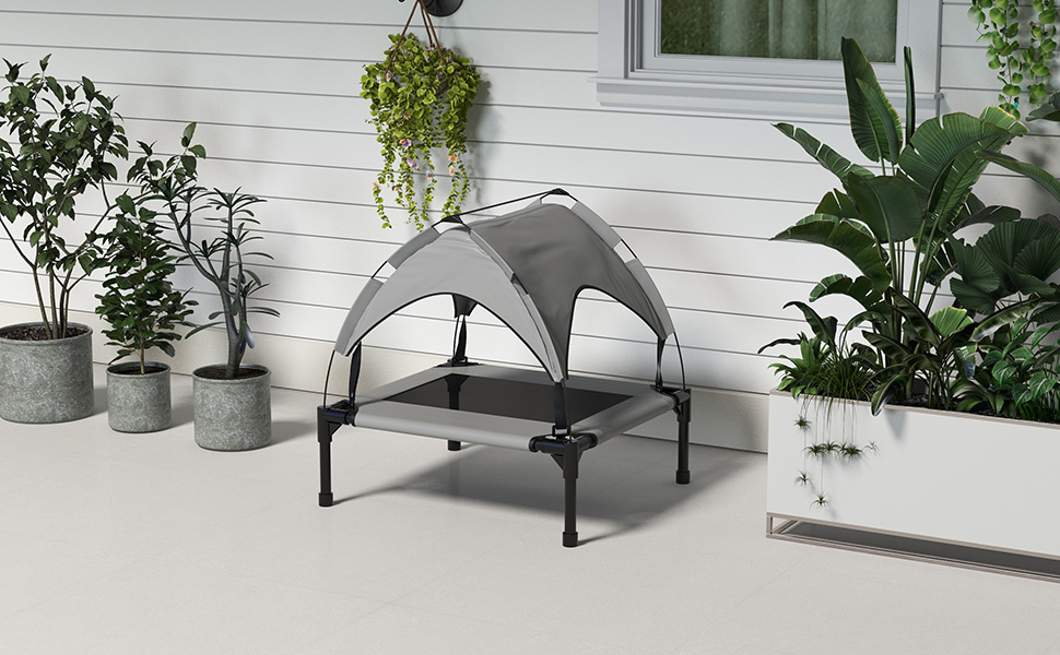 Крісло-ліжко для собак PawHut з балдахіном, сіре, 76 x 61 x 69,5 см