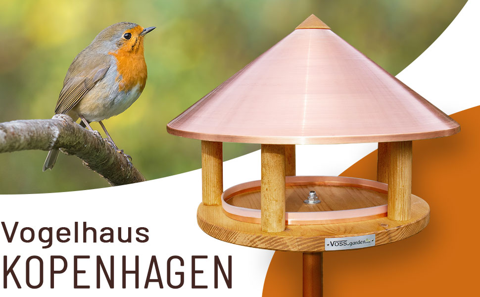 Дерев'яний годівничка для птахів VOSS.garden Kopenhagen, 40 см, скандинавський дизайн, світла ялина, подвійна обробка, пташиний будиночок для корму