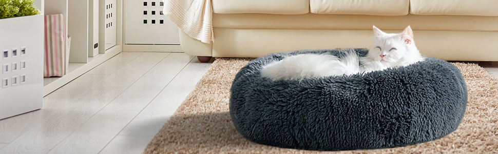 Кругле ліжко для котів та собак, 60 см, плюшеве, миється, сірий колір