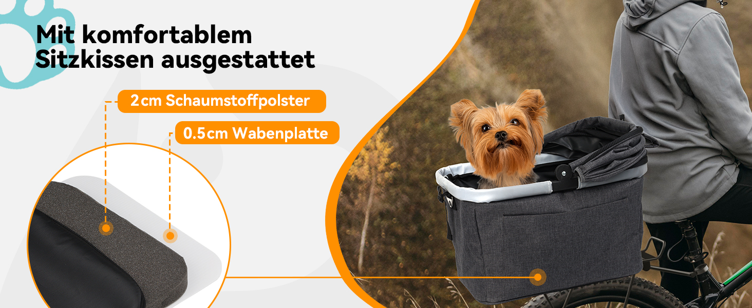 Кошик для велосипеда для собак до 12 кг, кріплення на багажник, металевий каркас, швидкознімний, сітчасте вікно, м'яке сидіння, світловідбиваючі смуги, складний, для міських велосипедів