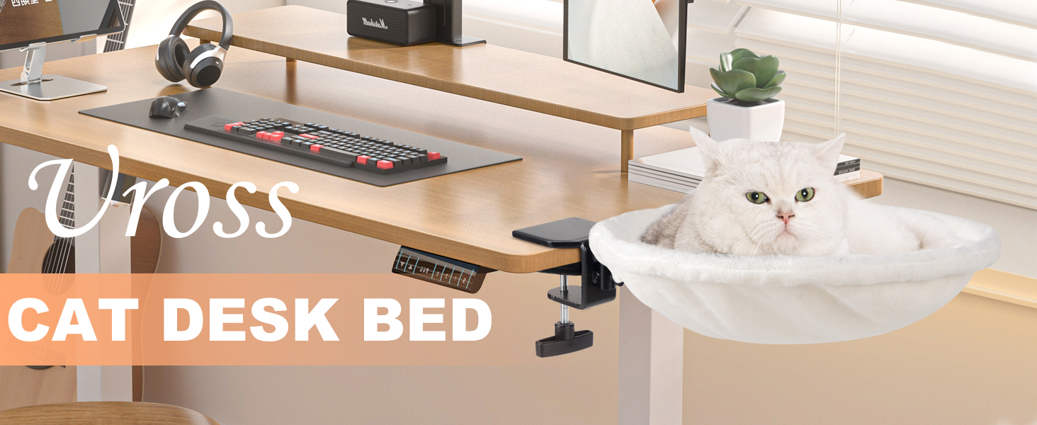 Крісло-гамак для кота Uross на стіл - 360° обертання та регулювання висоти, м'яке ліжко для кота з 2 знімними чохлами, місце для сну для дому, офісу, цілорічне використання (Бежевий)