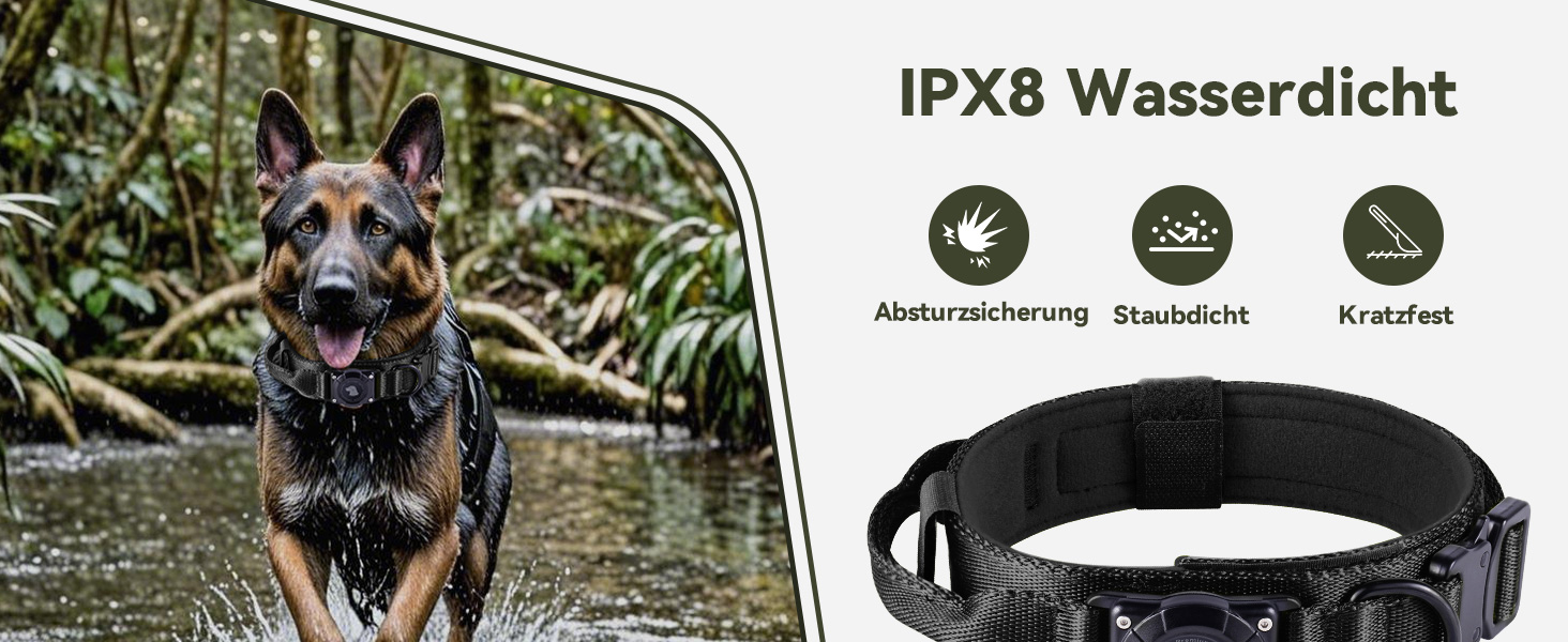 Тактичне собаче нашийник DE JIARUI з ручкою, водонепроникний Airtag нашийник для собак, товстий регульований нашийник для собак з м'якою підкладкою, металева застібка для собак середніх та великих порід (зелений, M(15'-19')) Зелений L(18'-23')