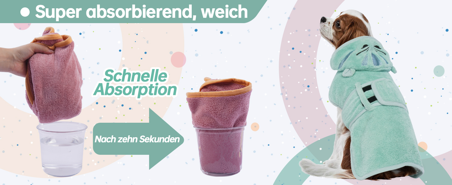 Рушник для собак OUOBOB: теплий халат з мікрофібри з капюшоном, зелений, розмір M