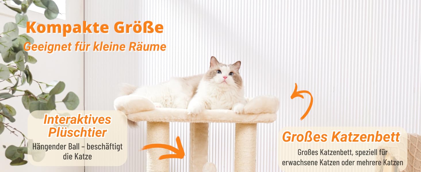 Драбина-кіготь для котів Happi N Pets 71 см, бежева: стабільна, з великим ліжком та гамаком, покриття з сизалю