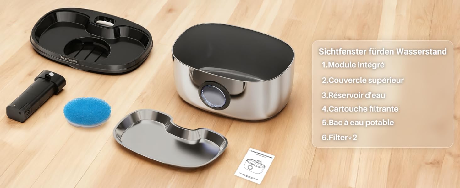 Фонтанчик для собак 5л з нержавіючої сталі з LED-сенсором та 4-шаровою фільтрацією, також підходить для котів. Бездротовий, 4000mAh